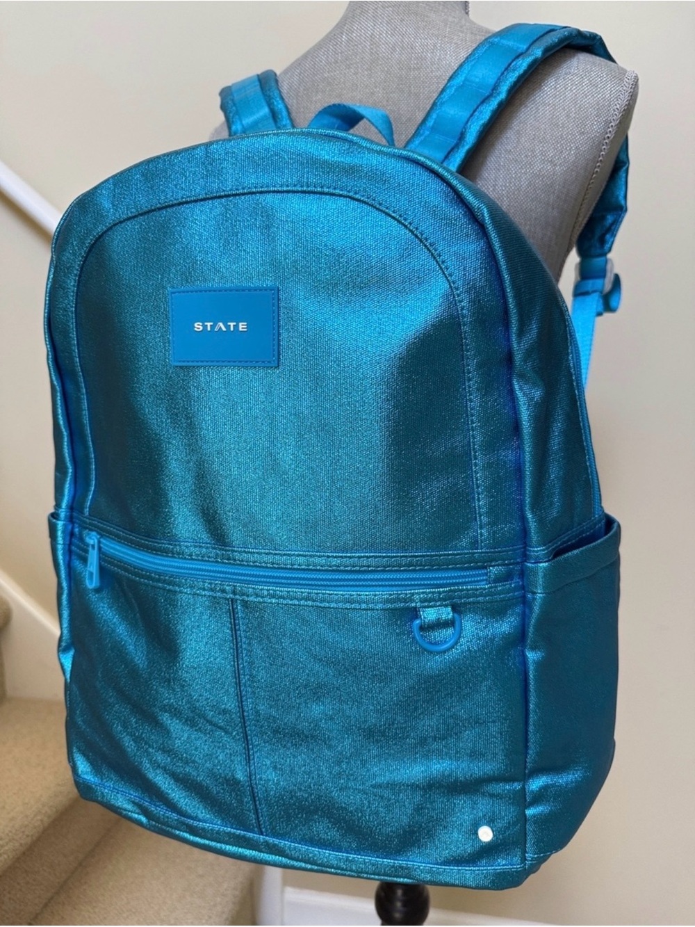 STATE Teal Metallic Kane Kids Large Backpack.